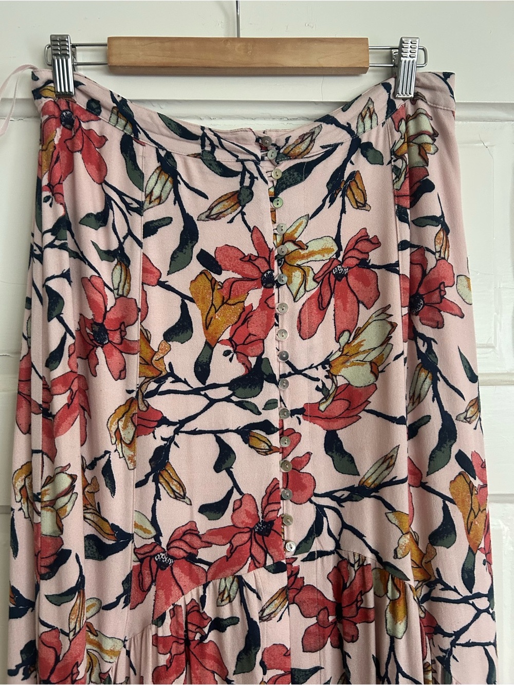 FREE PEOPLE Pink Floral A-Line Maxi Skirt Size 12 - Picture 2 of 9